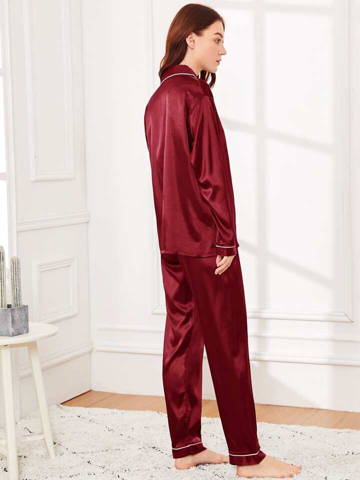 100% Pure Silk Pajama Set | Contrast Piping